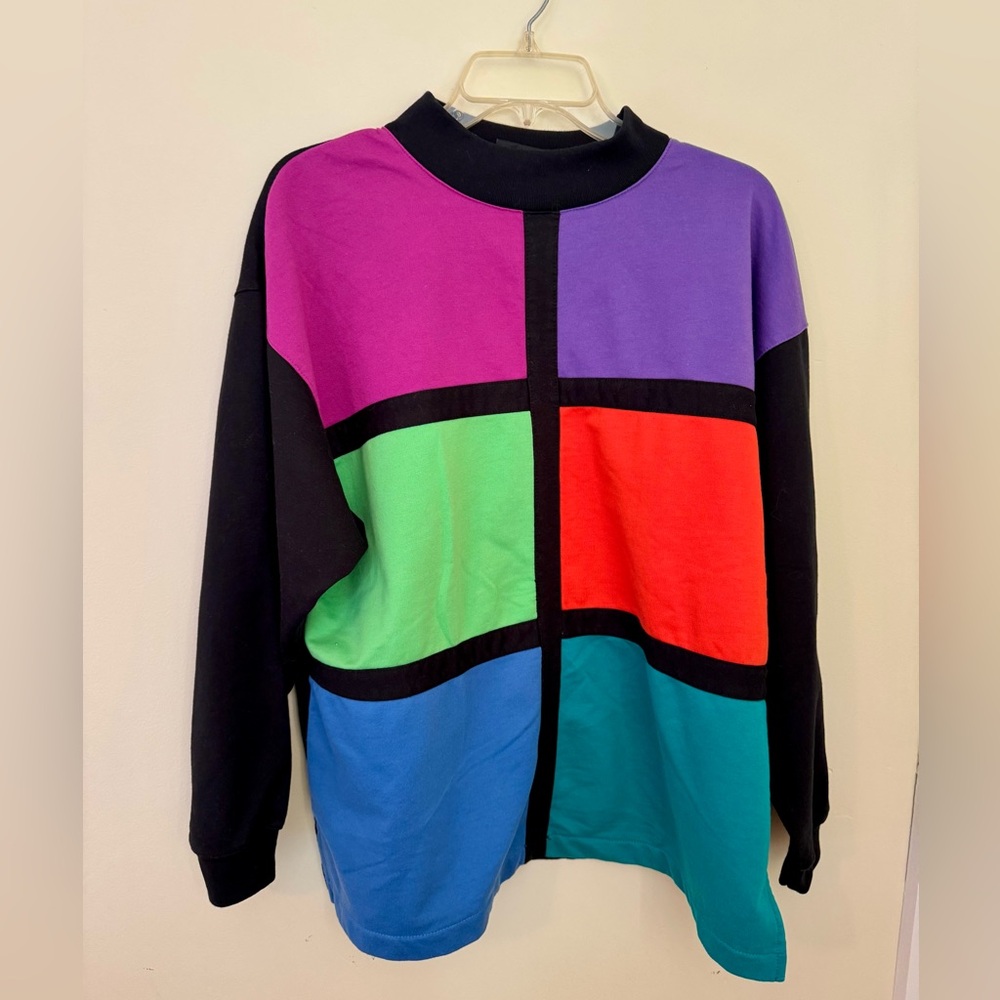 Bright 90's Vintage Colorblock Sweatshirt / Top Lavon Sport Mockneck Style Sz L